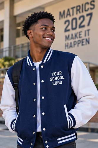 Navy & white varsity matric jacket